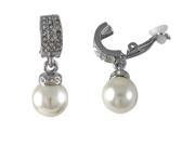 Dlux Jewels Silver Tone Alloy Hoop Clip Earrings with Crystals Pearl 1.3 in.