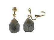Dlux Jewels Labradorite Gray Semi Precious Stone with Gold Tone Brass Clip Earrings 1.38 in.