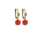 Dlux Jewels Coral 6 mm Flower Dangling 19 mm Long Gold Filled Lever Back Earrings with Ball