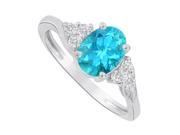 Fine Jewelry Vault UBUNR83932AG8X6CZBT Oval Blue Topaz CZ Ring in 925 Sterling Silver 6 Stones