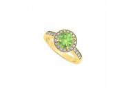 Fine Jewelry Vault UBNR83443Y14CZPR Halo Peridot August Birthstone With CZ Engagement Ring 14K Yellow Gold 8 Stones