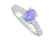 Fine Jewelry Vault UBUNR82901W148X6CZTZ Oval Shaped Tanzanite CZ Ring in 14K White Gold 10 Stones