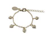 Dlux Jewels Gold Plated Brass Flat Heart Charms on Gold Plated Brass Chain Bracelet 4 in.