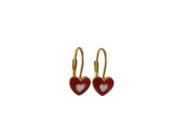 Dlux Jewels Red White Enamel Heart with Gold Tone Brass with Earrings