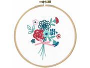 Vervaco V0156035 Modern Flowers with Bow Stamped Embroidery Kit 5.8 in. Round