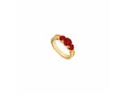 Fine Jewelry Vault UBUJ6473Y14R Created Ruby Three Stone Ring 14K Yellow Gold 0.75 CT TGW