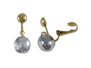 Dlux Jewels Silver 10 mm Facetted Fire Polished Bead on Gold Tone Brass Clip Earrings 0.98 in.