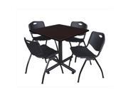 Regency TKB4242MW47BK 42 In. Square Laminate Table Mocha Walnut Kobe Base With 4 M Stacker Chairs Black