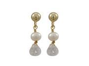 Dlux Jewels Gold Filled Post Earrings with Dangling White 4 mm Pearl White Color 5 x 5 mm Cubic Zirconia 0.71 in.