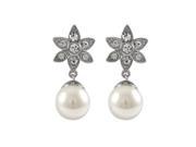 Dlux Jewels Silver Crystal Flower with Pearl Hang Earrings