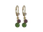 Dlux Jewels Green Jade 6 mm Amethyst 4 mm Semi Precious Balls Dangling Gold Plated Surgical Steel Lever Back with White Crystal Earrings 1.02 in.
