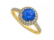 Fine Jewelry Vault UBUNR50534Y14CZS Sapphire CZ Double Halo Engagement Ring in 14K Yellow Gold 52 Stones