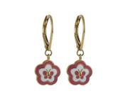 Dlux Jewels Hot Pink White Enamel Flower Butterfly with Gold Plated Brass Lever Back Earrings 26 mm