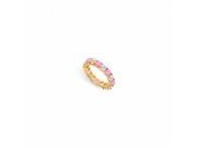 Fine Jewelry Vault UBU14YR400CZPS22620 Created Pink Sapphire CZ Eternity Band 14K Yellow Gold 4 CT TGW 9 Stones