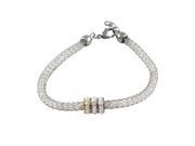 Dlux Jewels Silver Color Mesh Beads Bracelet 3 Round Rondells with White Cubic Zirconia