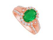Fine Jewelry Vault UBUNR83760P149X7CZE Emerald CZ Halo Engagement Ring in 14K Rose Gold 14 Stones