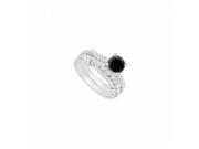 Fine Jewelry Vault UBJS364ABW14BDRS9 14K White Gold Black Diamond Engagement Ring with Wedding Band Set 0.75 CT Size 9