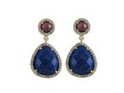 Dlux Jewels Rhodonite Lapis Lazurite Semi Precious Stone Cubic Zirconia Border with Gold Plated Sterling Silver Post Earrings 1.26 in.