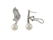 Dlux Jewels Sterling Silver Cubic Zirconia Post Clip Earrings with 10 mm Pearl