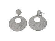 Dlux Jewels 43 mm Long Sterling Silver Double Circle Post Clip Earrings White Cubic Zirconias Pave
