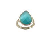 Dlux Jewels 5 x 9 Aqua Cats Eye Semi Precious Stone Set with Gold Plated Sterling Silver Adjustable Ring