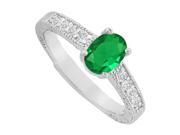 Fine Jewelry Vault UBUNR82898W149X7CZE Oval Emerald CZ Ring in 14K White Gold 4 Stones