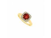 Fine Jewelry Vault UBNR84658Y14CZGR Garnet CZ Square Shape Halo Engagement Ring in 14K Yellow Gold 15 Stones