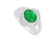 Fine Jewelry Vault UBUNR82557W149X7CZE CZ Oval Emerald Split Shank Ring in 14K White Gold 16 Stones