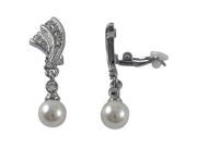 Dlux Jewels Silver Tone Alloy Clip Earrings with Crystals Pearl 1.69 in.