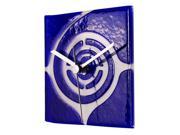 Square Blue Glass Wall Clock with White Swirl Design