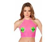 Roma Costume T3248 HP O S Sheer Top with Alien Heads Hot Pink One Size