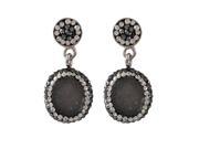 Dlux Jewels Grey Blue Druzy Natural Stone White Black Cubic Zirconia Crystals with Rhodium Plated Brass Post Earrings 1.3 in.