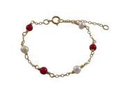 Dlux Jewels Red 4 mm Balls White 4 mm Fresh Water Pearls Gold Filled Chain Bracelet 5 x 1 in.