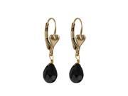 Dlux Jewels Gold Filled Heart Lever Back Earrings with Hanging Black 6 x 9 mm Cubic Zirconia Teardrop 1.14 in.