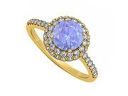 Fine Jewelry Vault UBUNR50534Y14CZTZ Tanzanite CZ Double Halo Engagement Ring in 14K Yellow Gold 52 Stones