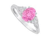 Fine Jewelry Vault UBUNR83932AG8X6CZPS Oval Pink Sapphire CZ Ring in 925 Sterling Silver 6 Stones