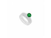 Fine Jewelry Vault UBJS358ABW14DERS4.5 14K White Gold Emerald Diamond Engagement Ring with Wedding Band Set 1.50 CT Size 4.5