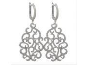 Dlux Jewels Rhodium Plated Sterling Silver with Filigree Design Cubic Zirconia Dangle Lever Back Earrings