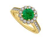 Fine Jewelry Vault UBUNR50656Y14CZE Emerald CZ Halo Engagement Ring in 14K Yellow Gold 1.50 CT TGW 28 Stones
