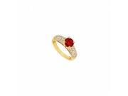 Fine Jewelry Vault UBUJ1786Y14CZR Created Ruby CZ Engagement Ring 14K Yellow Gold 1.50 CT TGW 38 Stones