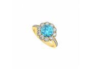 Fine Jewelry Vault UBUNR50578AGVYCZBT 18K Yellow Gold Vermeil December Birthstone Blue Topaz CZ Halo Engagement Ring 10 Stones