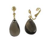 Dlux Jewels Smokey Semi Precious Stone with Gold Tone Brass Clip Earrings 1.5 in.