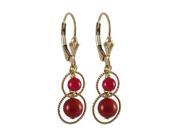 Dlux Jewels Red 4 mm 6 mm Balls with 10 mm Braided Ring 34 mm Long Gold Filled Lever Back Earrings