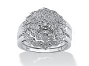 PalmBeach Jewelry 508037 1 7 TCW Round Diamond Platinum over Sterling Silver 3 Piece Bridal Engagement Wedding Ring Set Size 7