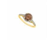 Fine Jewelry Vault UBNR83884Y14CZSQ Smoky Quartz CZ Specially Designed Engagement Ring in 14K Yellow Gold 40 Stones