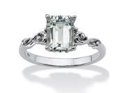 PalmBeach Jewelry 509277 Emerald Cut Genuine Aquamarine Platinum over Sterling Silver Ring Size 7