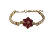 Dlux Jewels Red Enamel 12 mm Flower with Gold Plated Brass Bangle Bracelet 5.5 in.