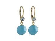 Dlux Jewels Blue Jade 10 mm Round Flat Semi Precious Stone Gold Filled Lever Back Earrings with 4 mm Blue Topaz Cubic Zirconia 1.26 in.