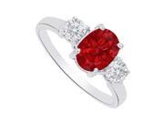 Fine Jewelry Vault UBUNR82148AG9X7CZR Ruby CZ Three Stones Ring in 925 Sterling Silver 9 Stones