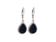 Dlux Jewels Rhodium Plated Sterling Silver 12 x 15.5 mm Teardrop Blue 8.5 x 11.5 mm Druzy Natural Stone Cubic Zirconia Border Lever Back Earrings 1.3 in.